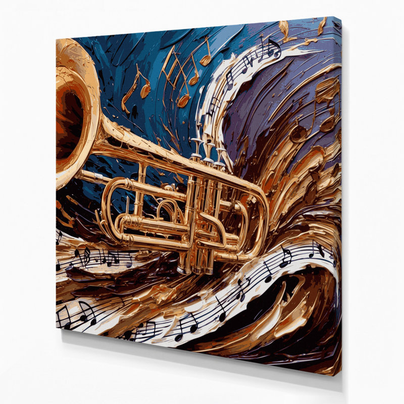 «Music Trombone», art mural sur toile noire, H 16 po x l 16 po