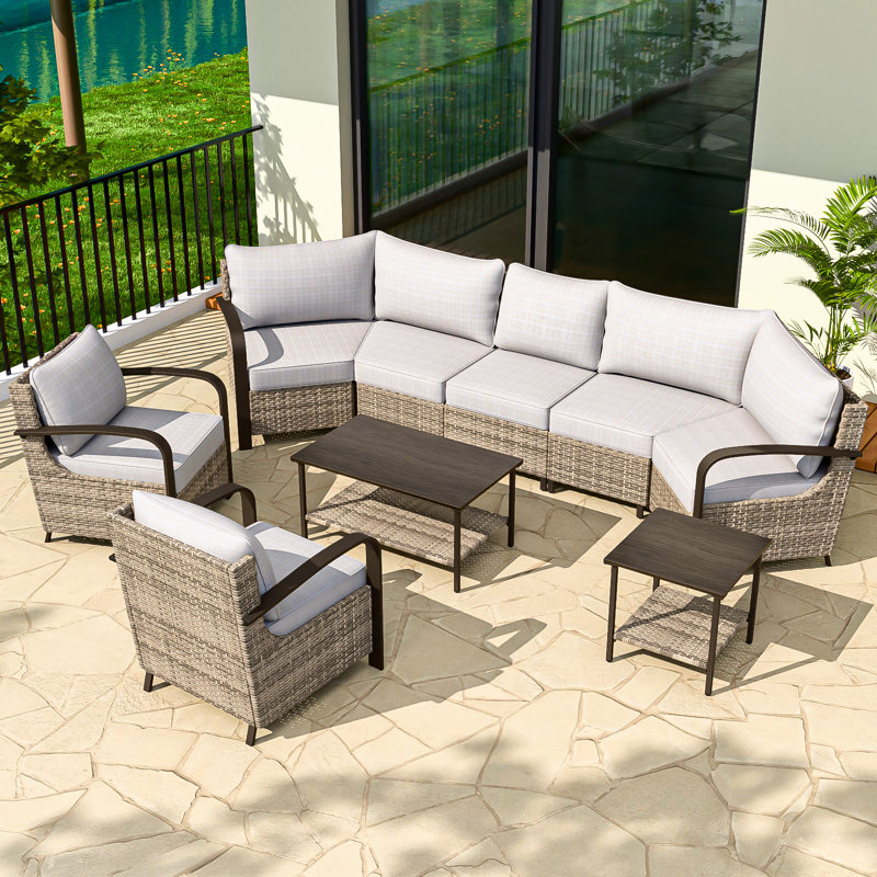 Ensemble de conversation d'extérieur pour 7 personnes avec coussins, Beige