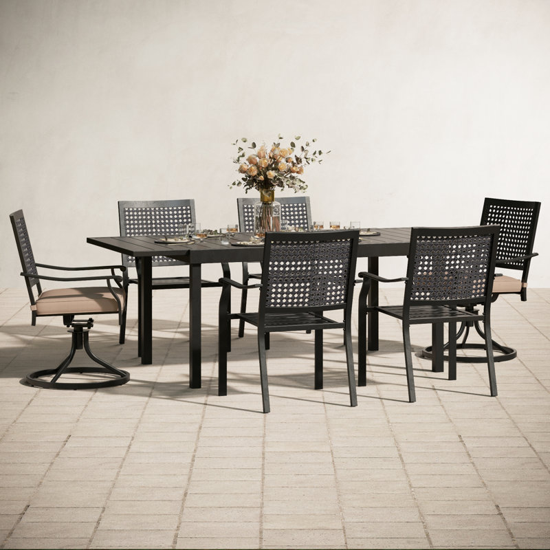 Ensemble repas d'extérieur pour 6 personnes avec chaises de patio et table extensible Salem