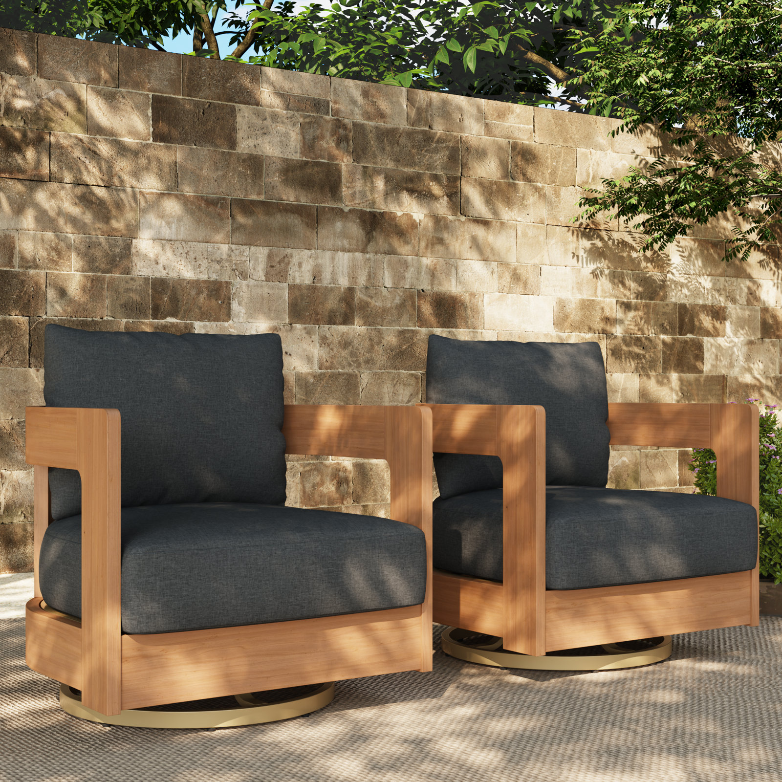 Frances Eucalyptus Swivel Patio Lounge Chair, Black
