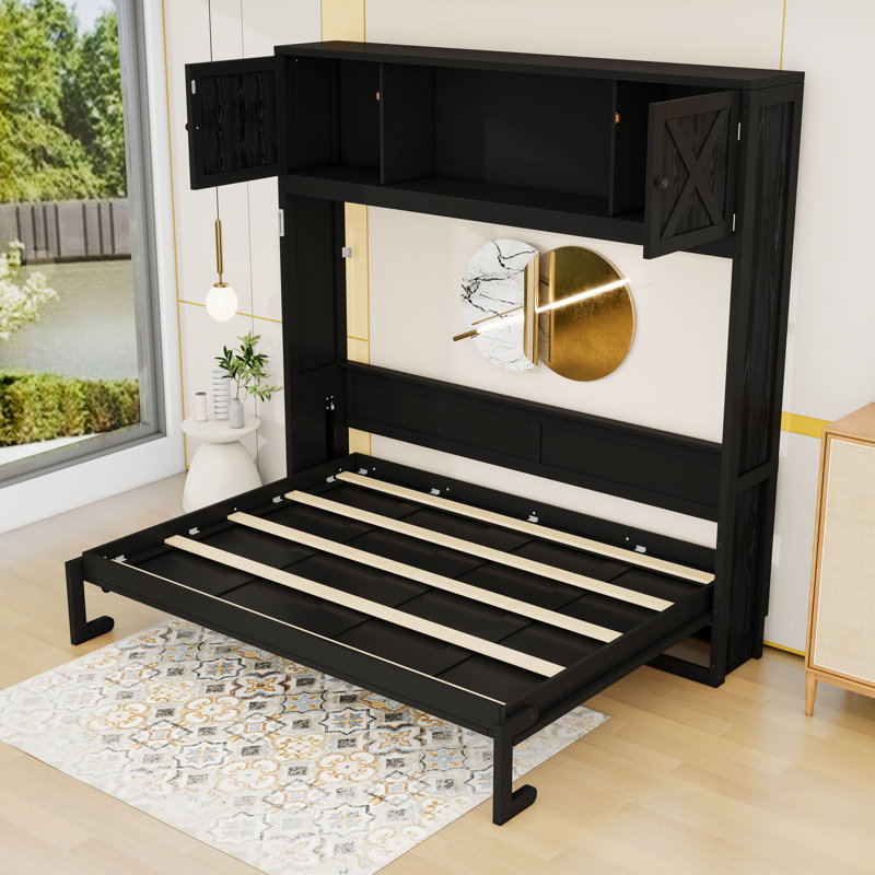 Lit escamotable avec armoires de rangement, Noir