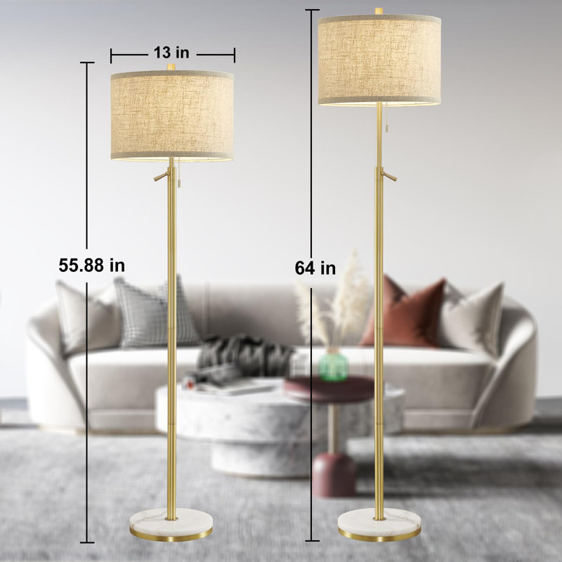 Vondell 64'' Modern Marble Floor Lamp Flexible Adjustment Height with Pull Chain Switch, Gold/White Marble