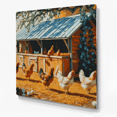 Ferme, poulailler, art mural en métal brun