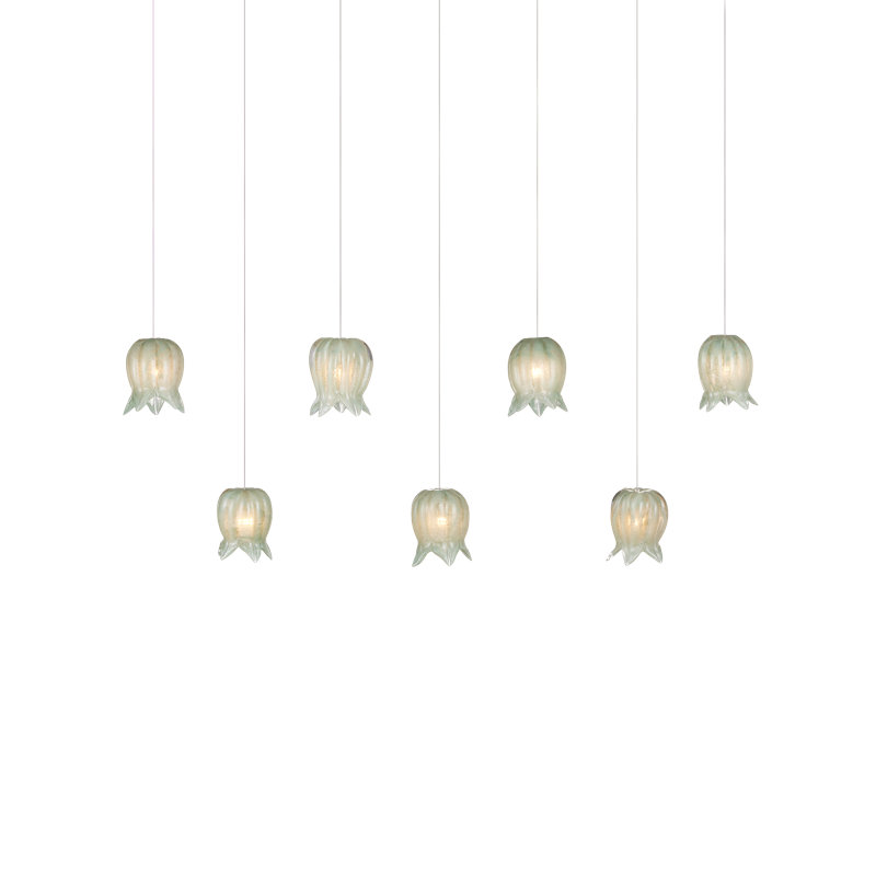 Luminaire suspendu linéaire 7 lumières Polpo, H 13 po x l 57 po x P 5,25 po, Vert, 1050 lumens