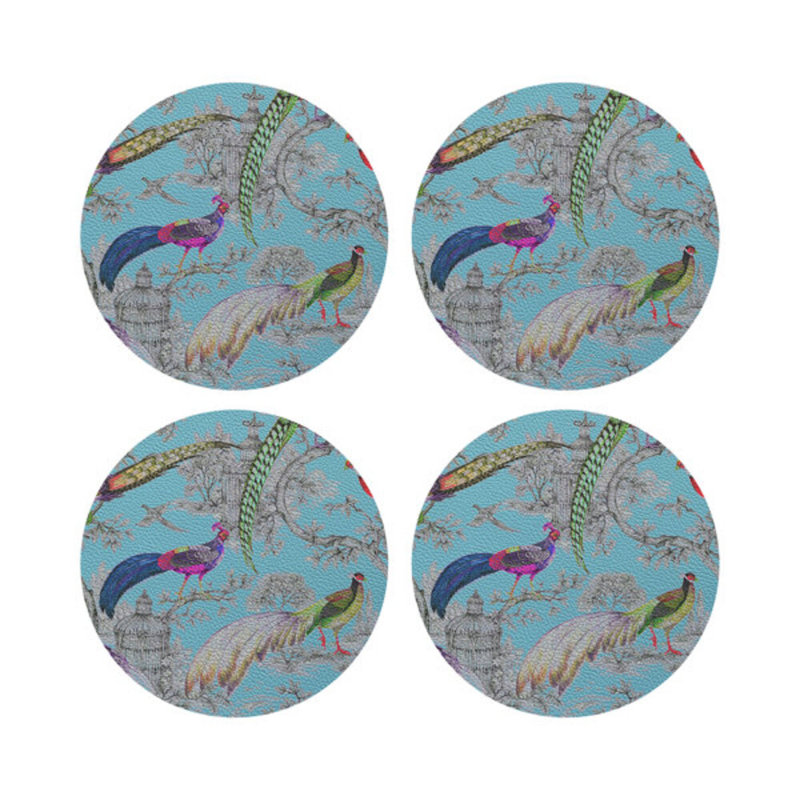 Pheasant Fall Sauvage Wedgewood Vegan Leather Round Coasters, Orleans