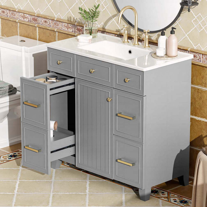 Meuble-lavabo 36 po avec lavabo en céramique, Grey