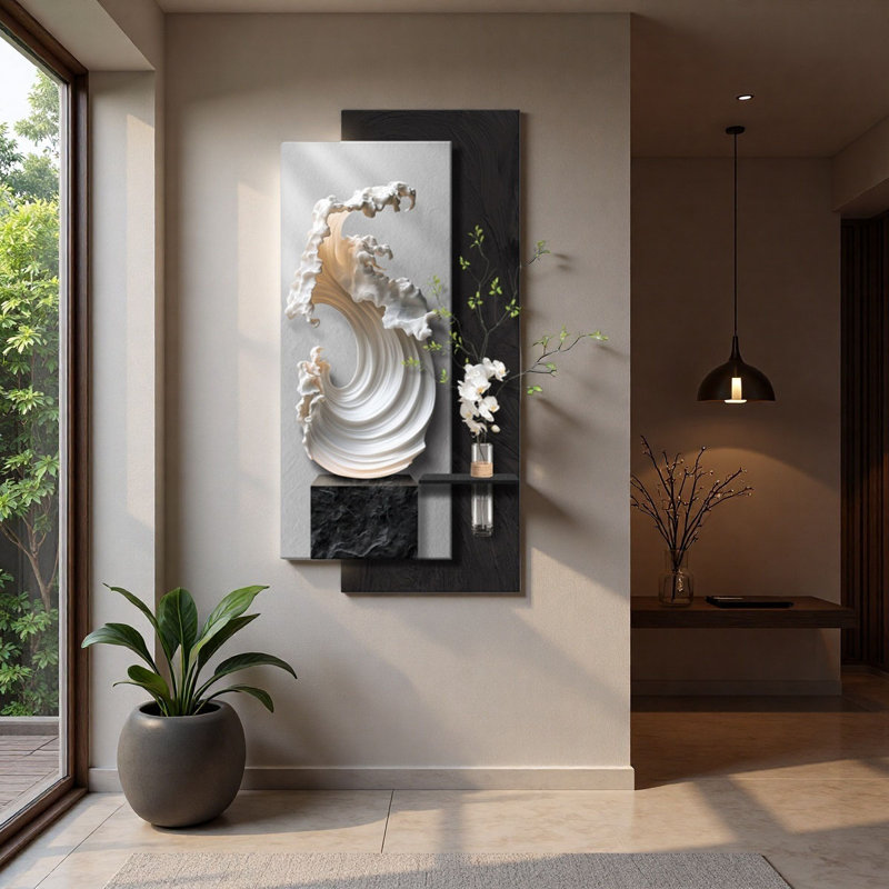 Art mural luxueux à DEL en grès, H 39,37 po x l 19,69 po x P 1,73 po