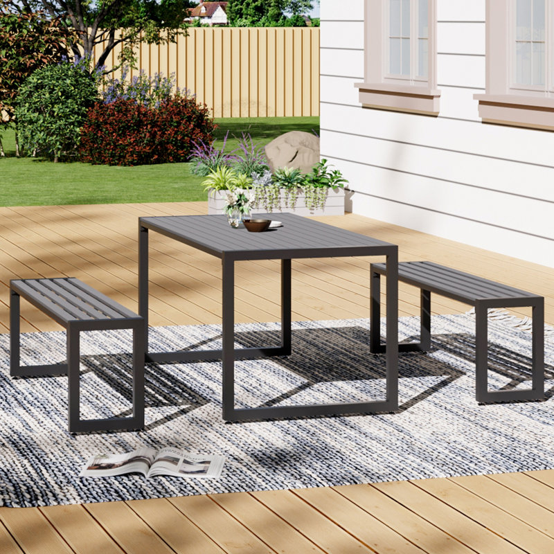 Neve 4 - Person Patio Dining Set with Rectangular Table, Black, Black
