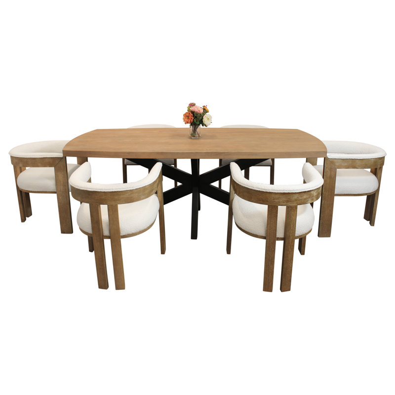 Logan Set With 82" Dining Table And 6 Trish Ivory Arm Chairs, 7 Pieces: Table, 6 Chairs