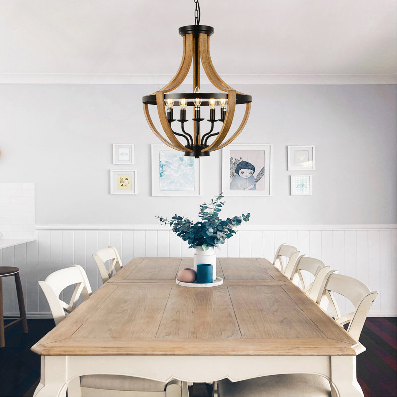 Lustre moderne 5 lumières S, Brun, H 62,6 po x l 17,7 po x P 17,7 po