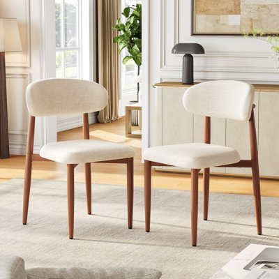 Ensemble de 2 chaises de salle à manger modernes rembourrées, chaises de cuisine d'appoint en tissu de style milieu du siècle avec assise rembourrée, dossier ergonomique et pieds en métal