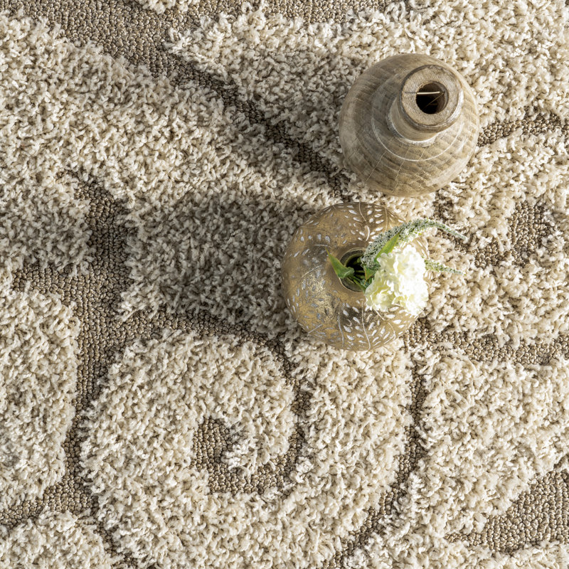 Pipers Contemporary Shag Performance Cream/Beige Rug, Round 7'10"