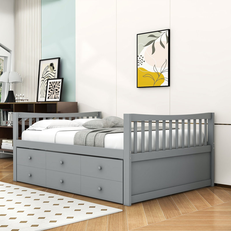 Marlar 3 Drawers Wooden Daybed with Trundle, Gray, Full/Double
