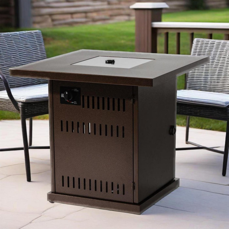 Foyer de table au gaz propane 28 po 28 po, foyer carré en acier de 50000 BTU pour patio extérieur - brun