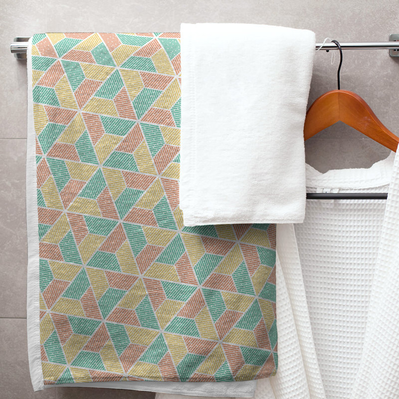 Serviette de bain trapézoïde, Vert / jaune / orange