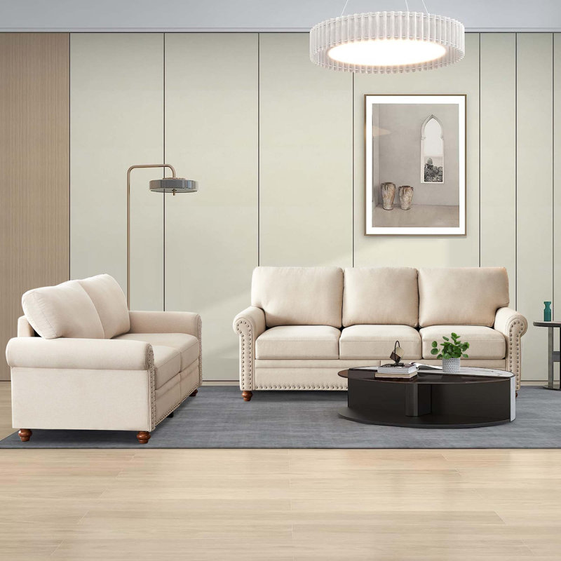 Ensemble de salon 2 pièces Adriyanna, 100 % polyester beige