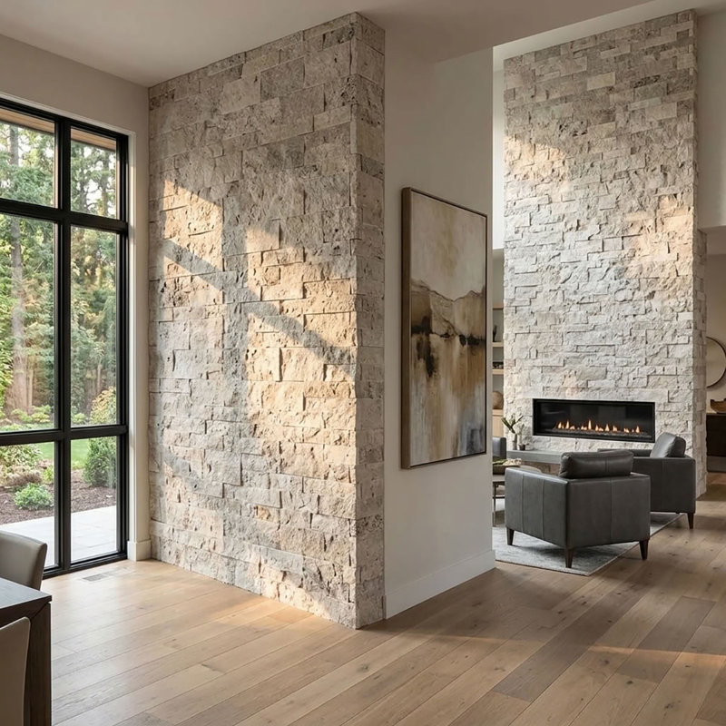 Silver Splitface 2x4 Brick Travertine Mosaic, Gray
