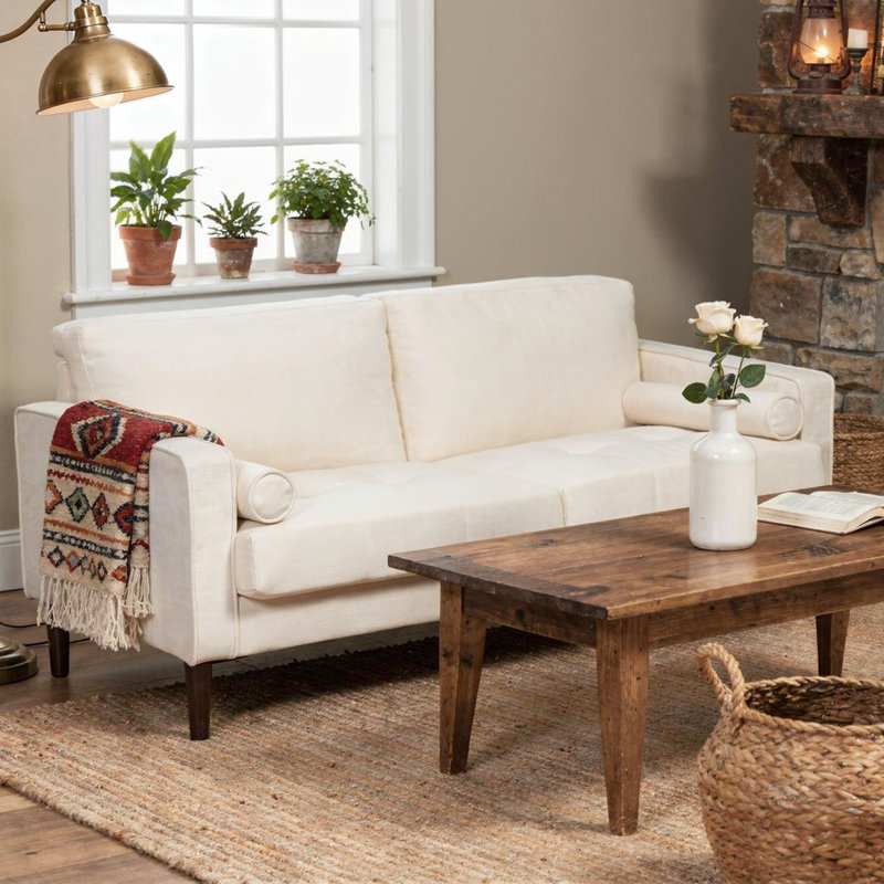 Carmelinda 62.7'' Square Arm Loveseat, Beige Chenille