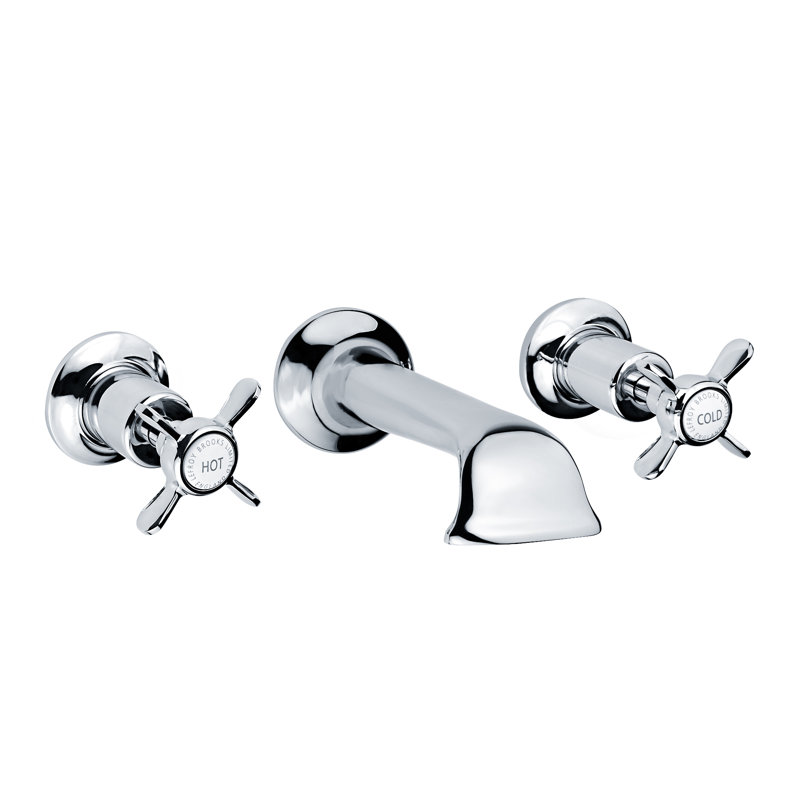 Classic Cross Handle Wall Mounted Bathroom Faucet with Drain Assembly, Polished Chrome