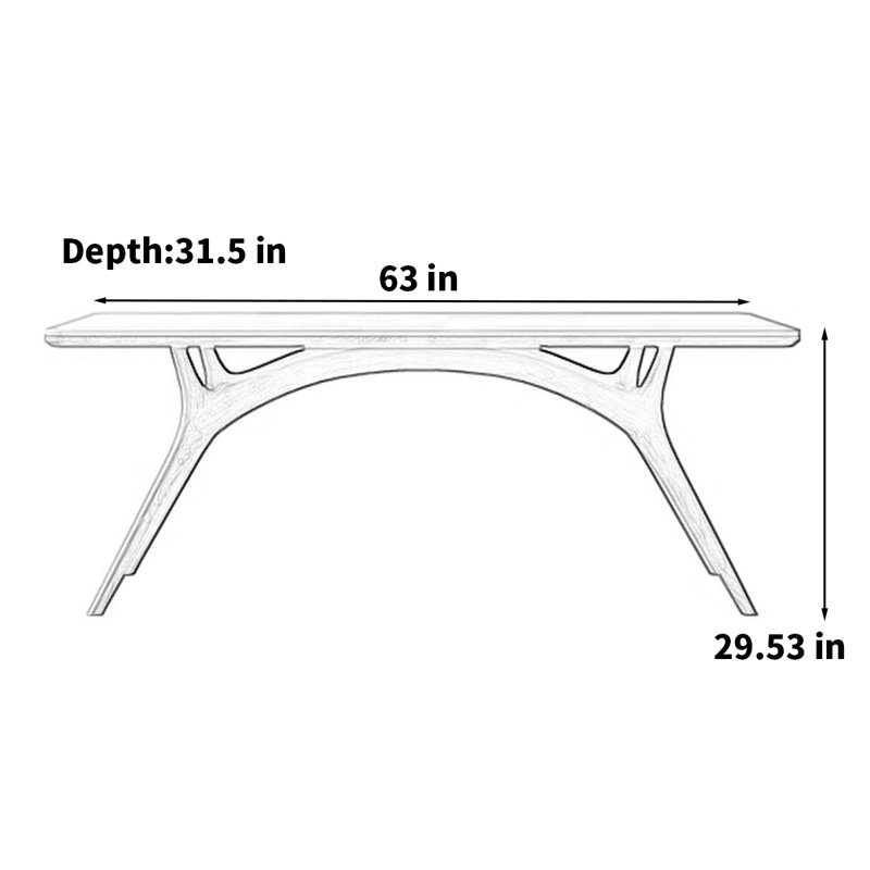 White cream style Nordic rectangular rock table, 29.53"H x 63"L x 31.5"W, Walnut
