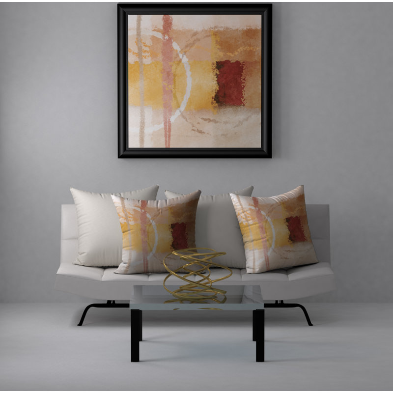  Housse de coussin carré et insert, 18" x 18", Blanc / beige / orange