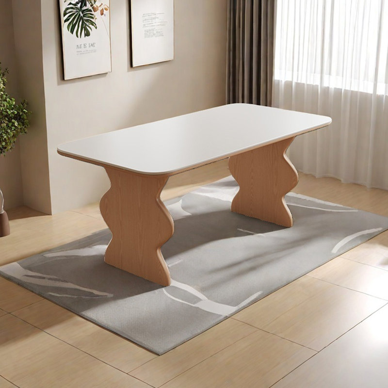 Log Cream Style Solid Wood Dining Table, 29.52"H x 55.11"L x 31.49"W