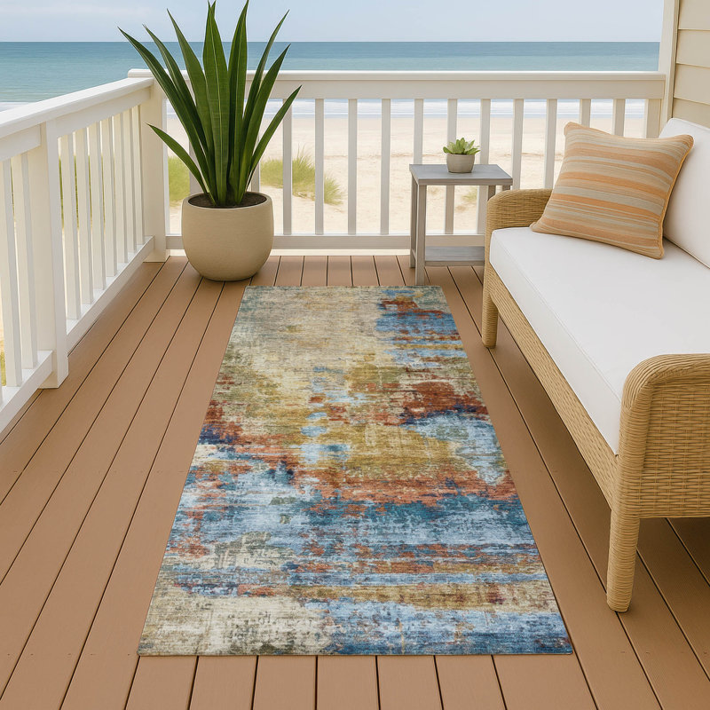 Tapis abstrait intérieur / extérieur lavable à la machine Efhantillonko ACN2300, Tapis de couloir 2 pi 3 po x 7 pi 6 po
