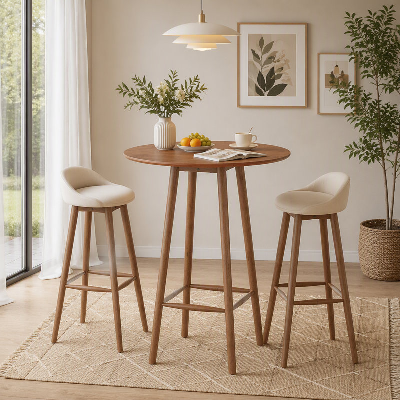 39.37"H Round Bar Table, Solid Wood Bistro Table with Sturdy Frame