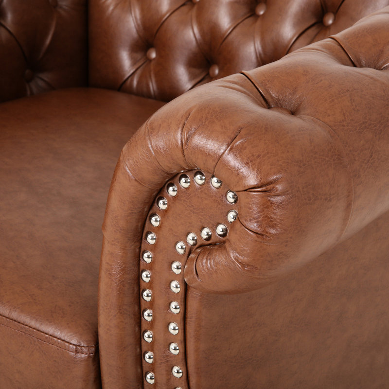 Chaise de salon en tissu d'ameublement Pu, brun, avec détails magnifiquement décoratifs