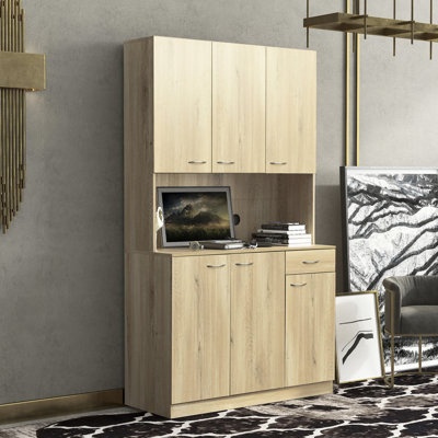 Armoire de 69,29 po Chevalier en chêne rustique pour la chambre à coucher et la cuisine. 6 portes, 1 tiroir, tablette ouverte. Matériau, garde-robe facile à nettoyer et conçu avec saveur. Tablette, tiroir., Conception délicieuse (au sens figuré)