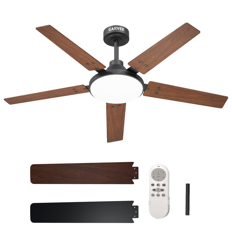 Ventilateur de plafond de 52 po avec lumière, 3 WCC à intensité variable de 3 W à DEL, moteur à courant continu à 6 vitesses, télécommande et minuterie, réversible, silencieux, intérieur extérieur