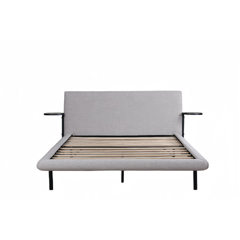 Arcola Upholstered Platform Bed with Side Table, Full/Double, Oatmeal