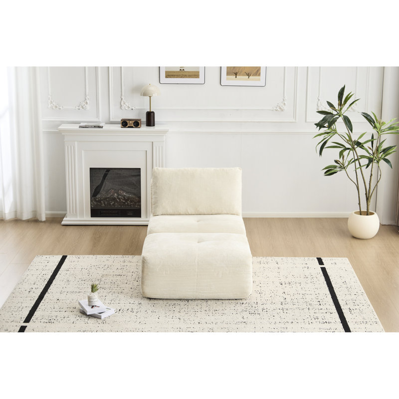 Chaise longue en mousse à mémoire de forme moderne en velours côtelé, modulaire modulaire, mobile, sans assemblage, rembourrage haute densité, beige, conception ergonomique, parfaite pour le salon en tissu à espaces multiples