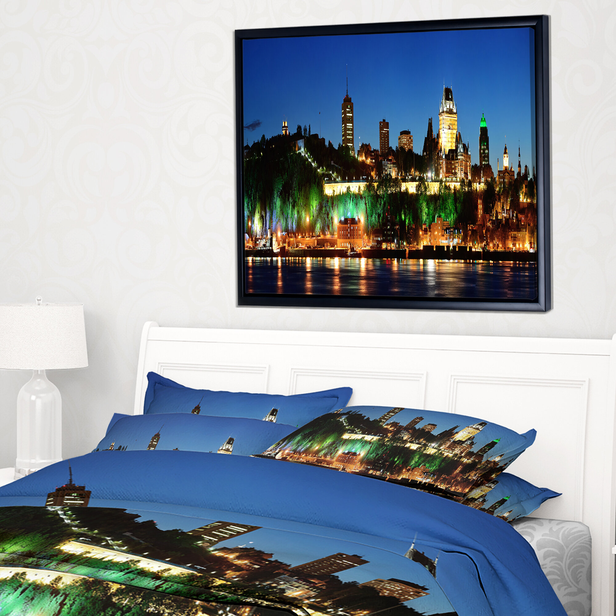 Bless international Panoramic Quebec City At Night Framed On Canvas Print |  Wayfair