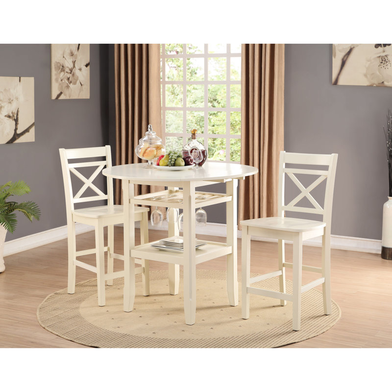 Table de salle à manger à hauteur de comptoir crème - Option stable et élégante avec 2 tablettes rabattables pour rehausser votre expérience