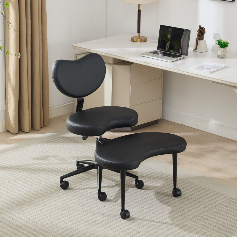Tabouret réglable, chaise à pattes croisées, chaise plus, support lombaire de bureau, coussin de siège de taille plus grande, conception, postures changeantes, chaise d'ambiance confortable: avec roues en polyuréthane noir, mise à niveau