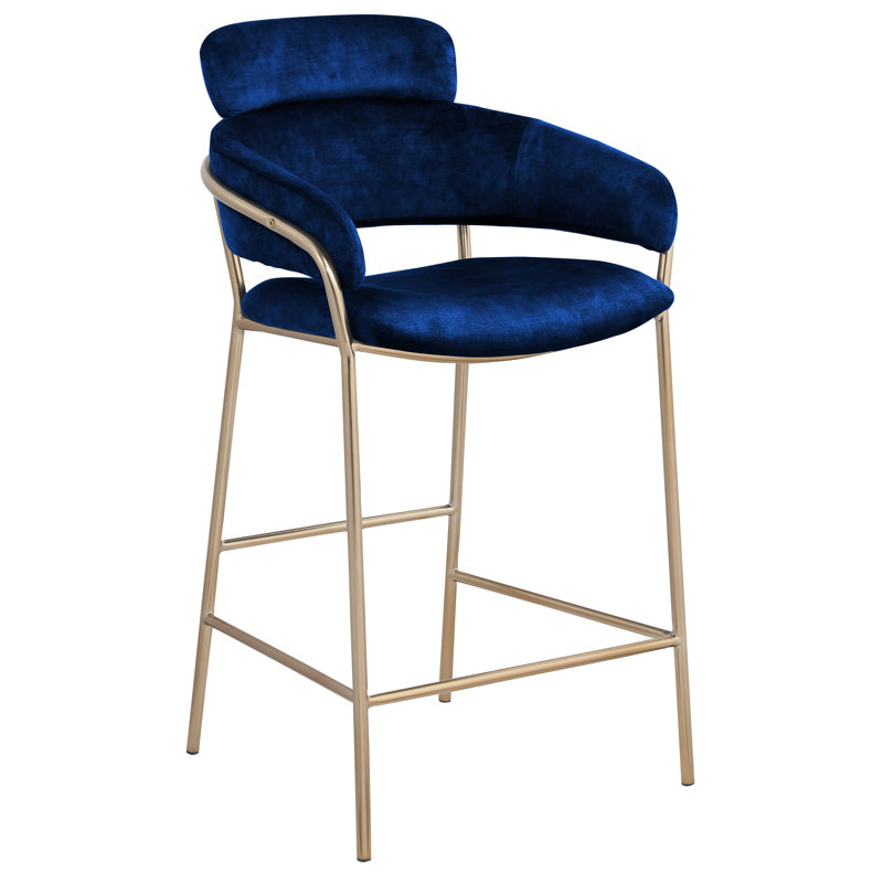 Yara Beige Velvet Counter Stool, Navy Velvet
