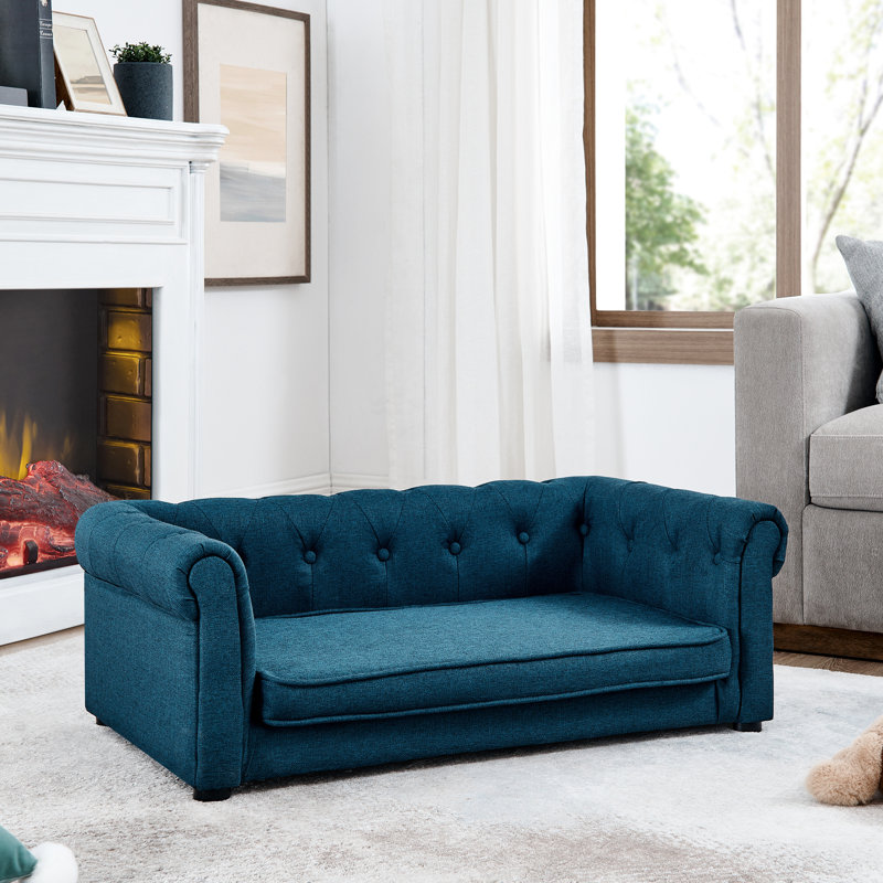 Élégant lit pour animaux de compagnie pour chiens de grande taille, avec housse surélevée confortable, gris foncé et moderne,