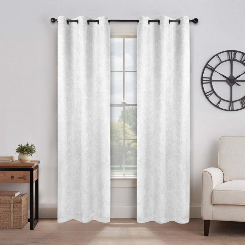 Kinlaw Textured Thermal Polyester Light Filtering Room Darkening Curtain Pair, 42" W x 84" L, Snow White