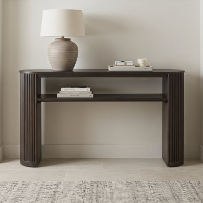 Canapé rustique moderne avec rangement - Console patinée au design ovale élégant et tablette ouverte