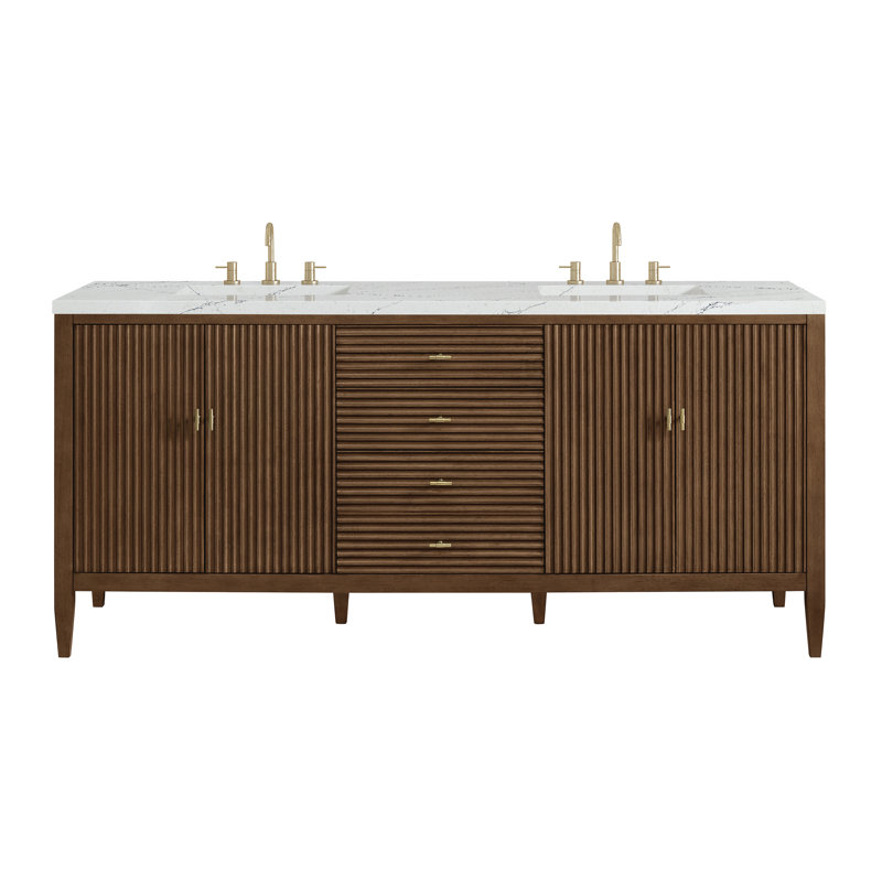 Myrrin 72'' W Double Vanity, Ethereal Noctis, 8" Widespread, Mid-Century Walnut