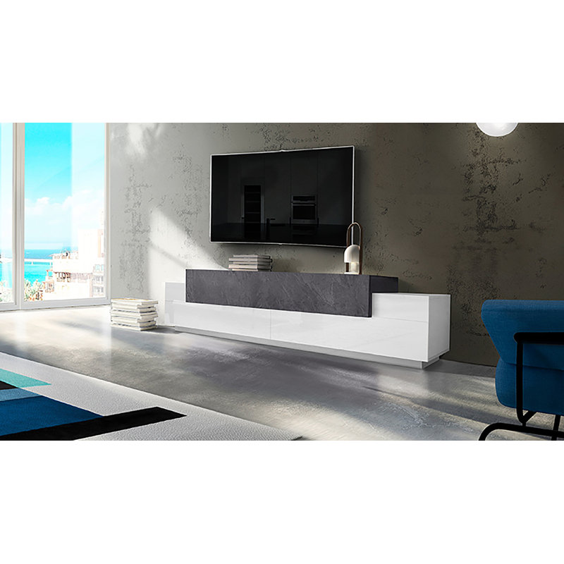 Nostrand TV Stand for TVs up to 88", 51.6cmH x 240cmL x 45cmW, White/Concrete