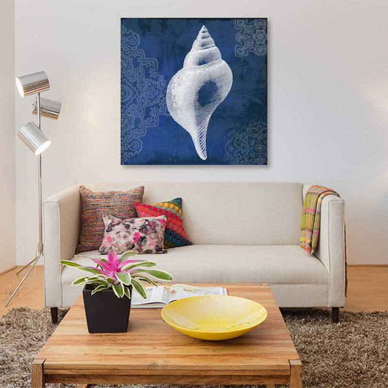 «Navy Shell I», impression sur toile, H 18 po x l 18 po x P 1,5 po, Toile tendue, Pas de tapis