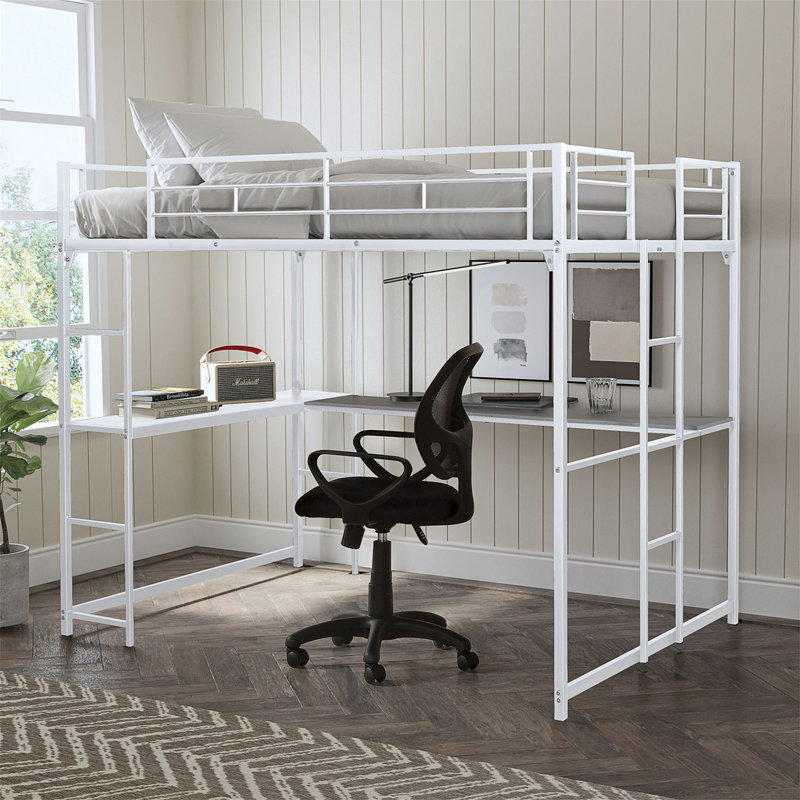 Lit mezzanine double de style contemporain avec deux échelles et structure en métal