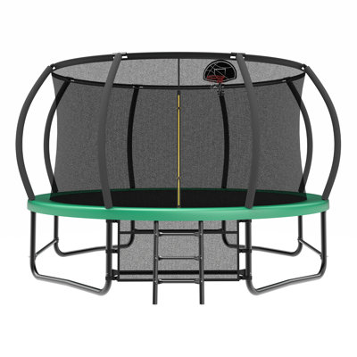 14 FT Steel Trampoline with Ladder Green