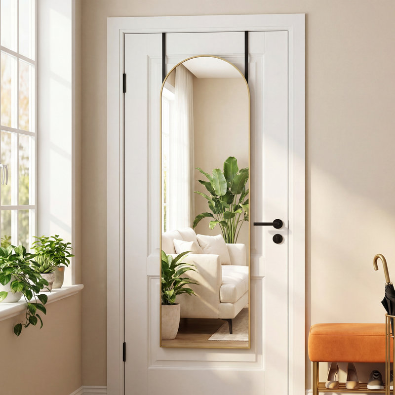 14 x 47 Over The Door - Full Length Hanging Mirror, Aluminum Alloy Framed Wall-mounted Full Length Mirror, Gold