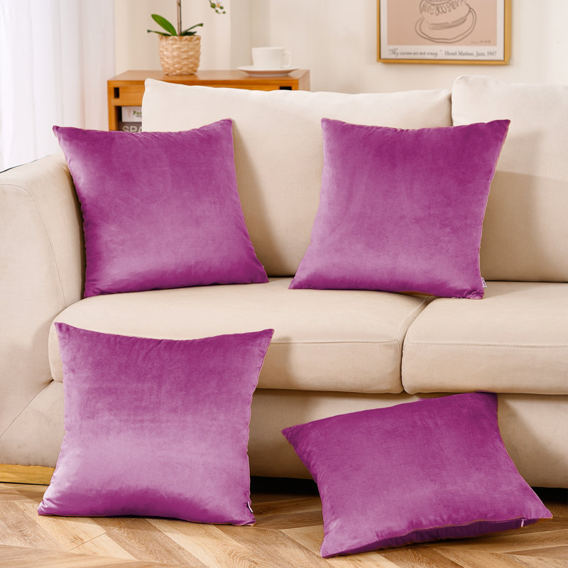 Set Of 4 Throw Velvet Cushion Covers, 20"H x 20"W, Light Purple