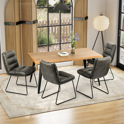Ensemble de salle à manger moderne pour 4 personnes - table en bois et chaises en cuir - Style industriel pour les salles à manger et les bureaux