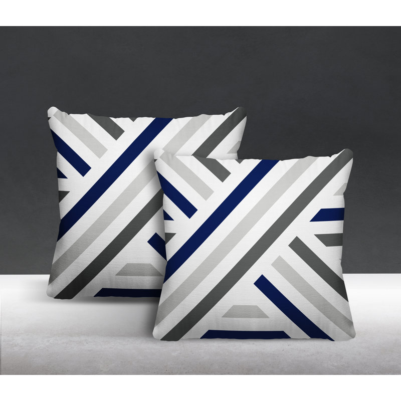  Coussin décoratif intérieur / extérieur à rayures, L 17 po x H 17 po, Bleu marine