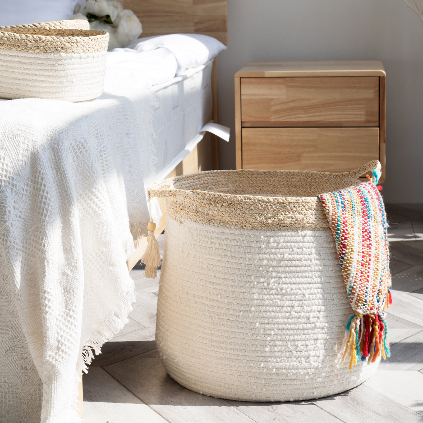 Althoff Handwoven 100% Cotton Storage Bin, Yellow/White